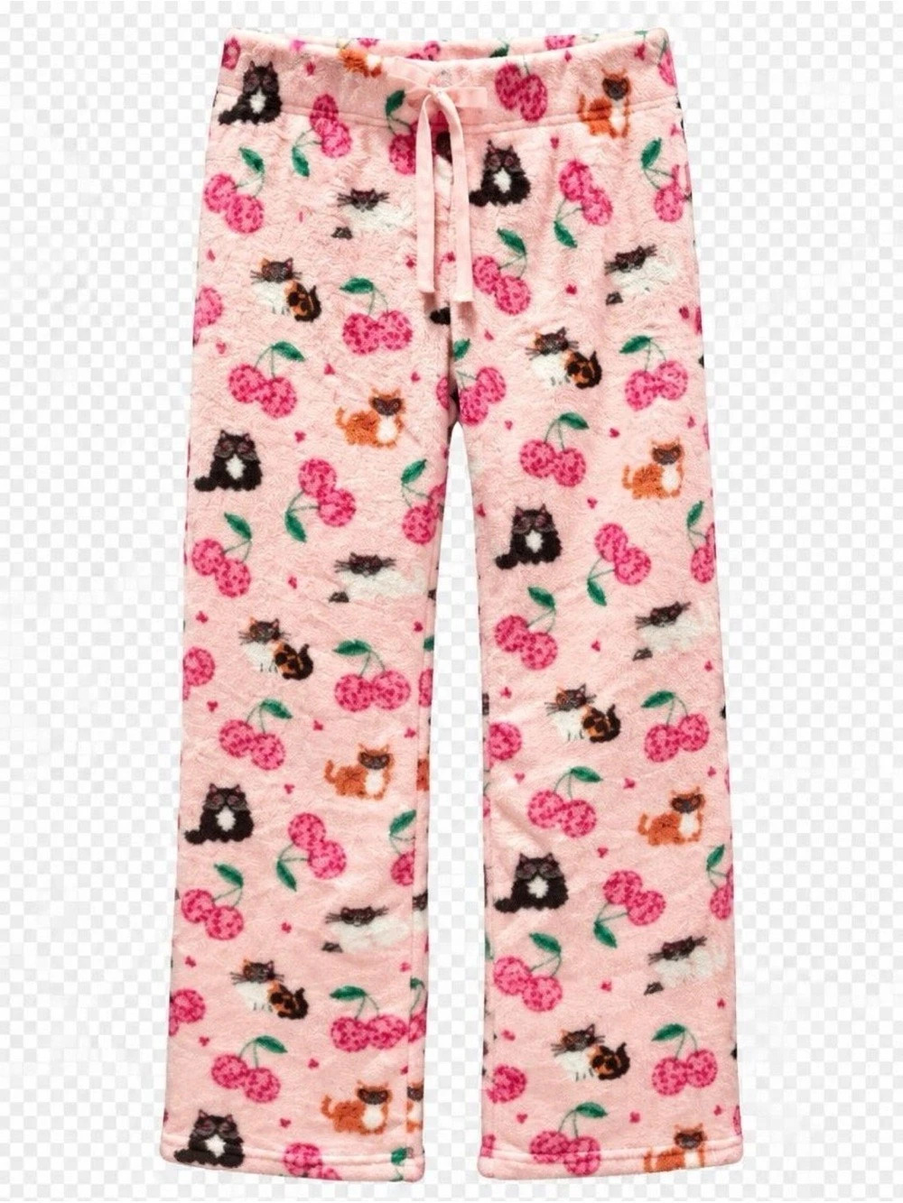Cat Creations Pink Cherry Cat Plush Pajama Pants Pink & Red Medium